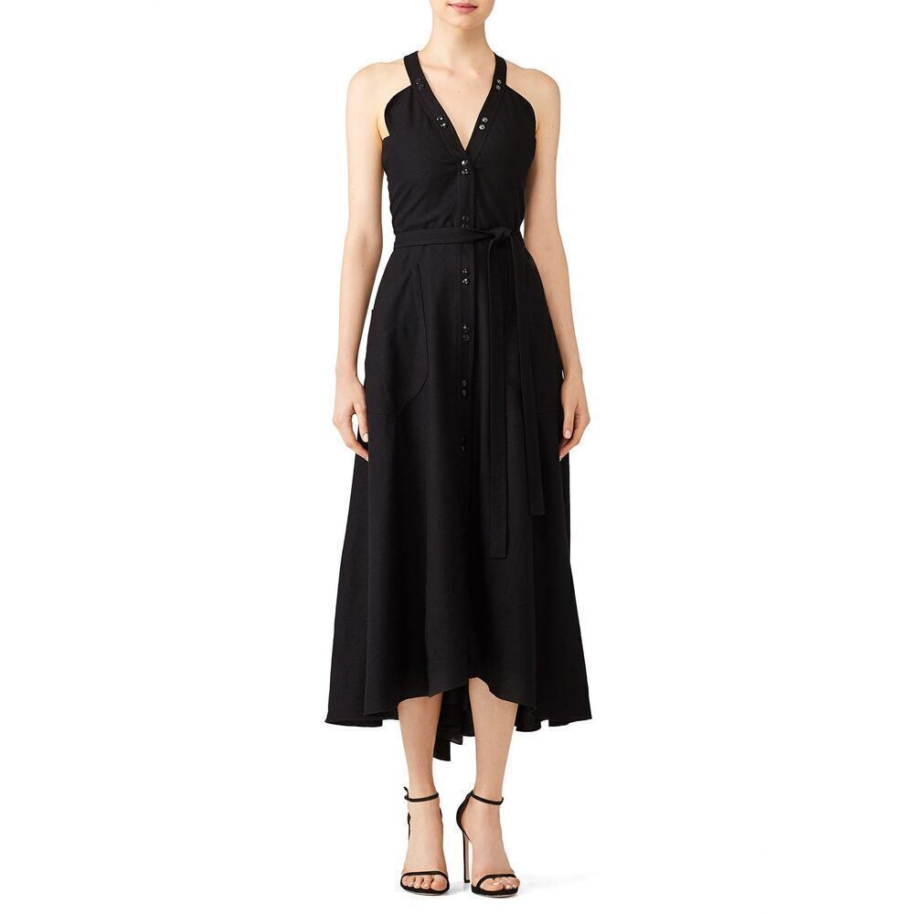 Nina Ricci Women's Black Deep Criss Cross Back Midi Dress Size 36 US Size 4